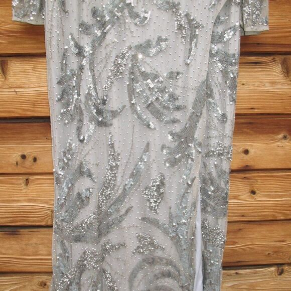 Mac Duggal 20263 Womens Silver SEQUINED FAUX WRAP SPLIT LONG SLEEVE GOWN Dress - Picture 8 of 14